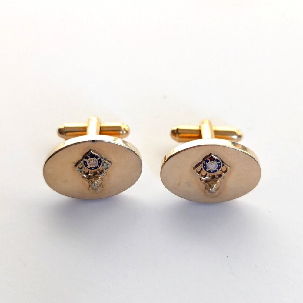 Vintage BPOE Elks Lodge Gold Tone Oval Enameled Crest Cuff Links